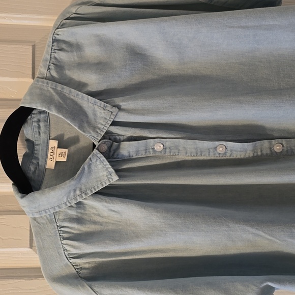 A.N.A WOMENS PETITE PLUS SIZE BLUE LIGHT WASH SHORT SLEEVE FRONT BUTTON TOP PXL - Picture 2 of 15